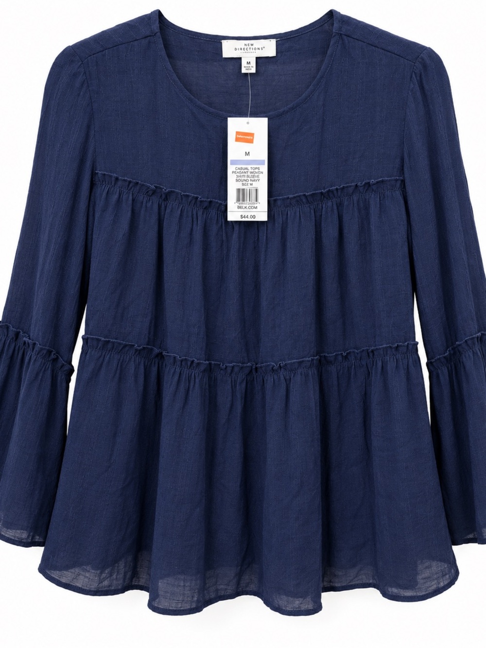 New Directions Navy Tiered Peasant Tunic Top